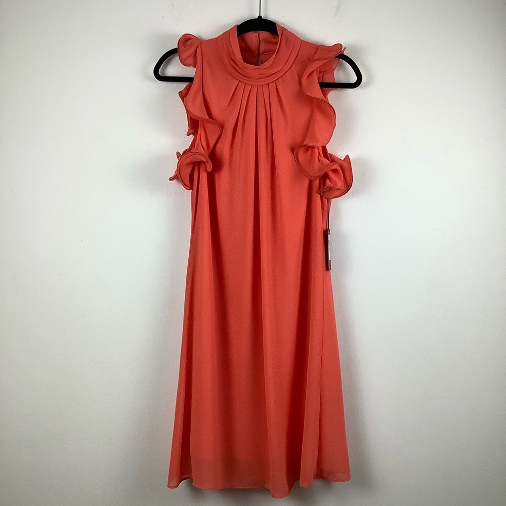 NWT Vince Camuto Sleeveless Ruffle Dress in Coral